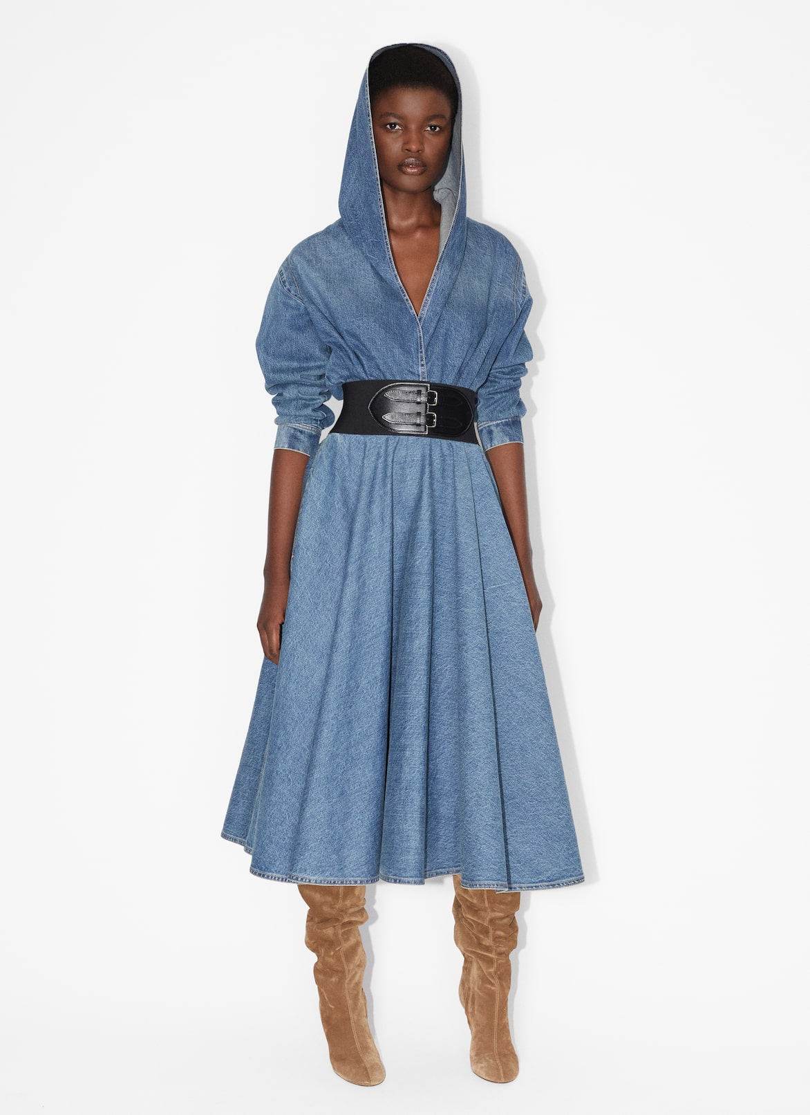 Belted denim skirt ALAÏA BLUE BELTED DENIM SKIRT
